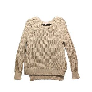 PHILOSOPHY Sweater XS (0-2) Wool Blend Open Knit Pullover Fall Solid Tan Casual